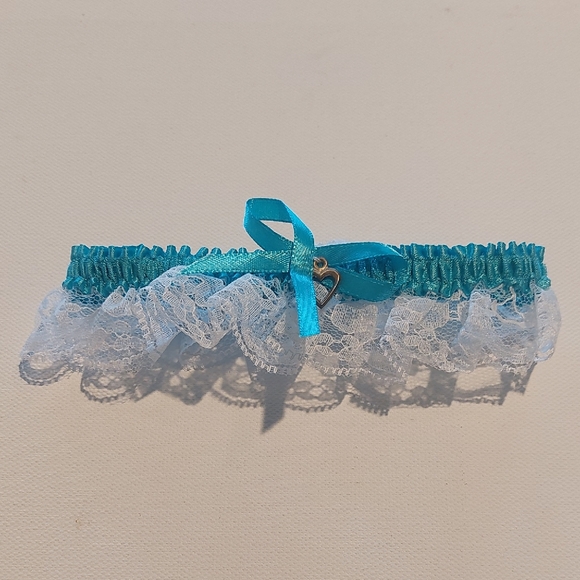 Blue and White Lace Garter with Heart Charm - Picture 1 of 1